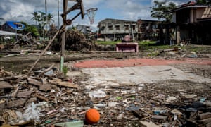A basketball hoop is seen in Tacloban, Leyte, Philippines.