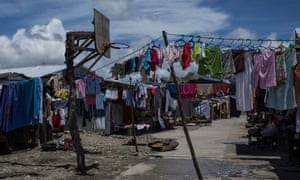 A basketball hoop with a laundry backdrop in Tacloban, Leyte, Philippines.