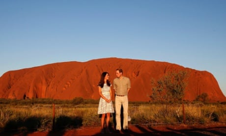 The Duke and Duchess of Cambridge pose in front of Uluru.