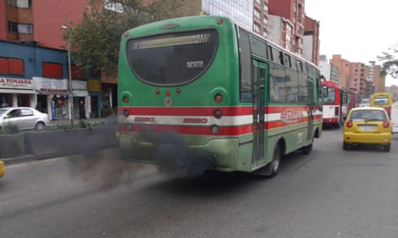 A bus belching smoke in Bogotá