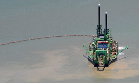 A  dredge operates in the Gladstone Harbour, Queensland.