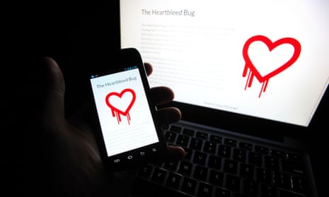 The Heartbleed logo on a phone and laptop