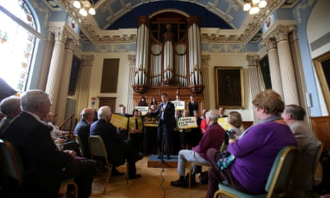 Nick Clegg speaking during the Lib Dem European election campaign launch at the Moot Hall in Colchester Town Hall, Essex.