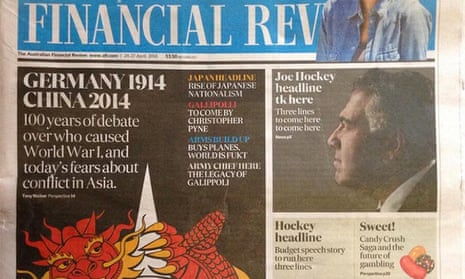 The error-ridden front page of the Australian Financial Review