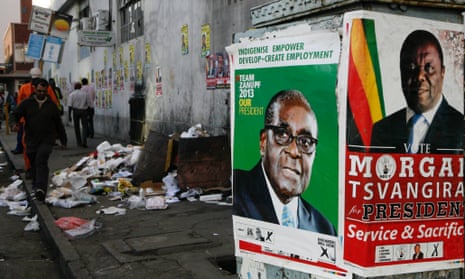 Election posters for the 2013 campaign in which Morgan Tsvangirai was again defeated by Robert Mugabe.