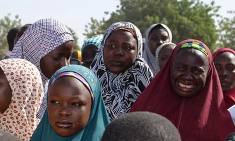 Mothers of kidnapped school girls in Nigeria during a meeting with the Borno State governor in on 22 April