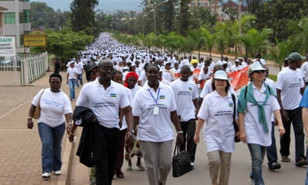 Residents in Kigali take part in a march for women before an international conference on the role of women in Rwanda's society.