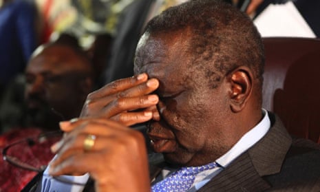 Movement For Democratic Change (MDC) leader Morgan Tsvangirai at a media conference in Harare on 29 April 2014.