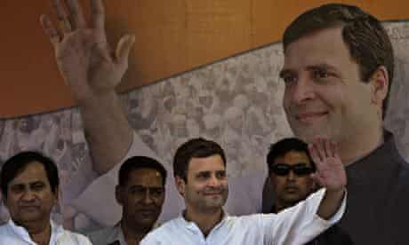 Rahul Gandhi at an election rally in New Delhi