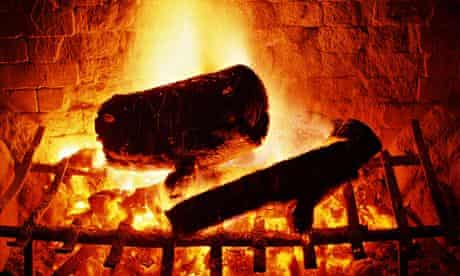 burning logs in fireplace