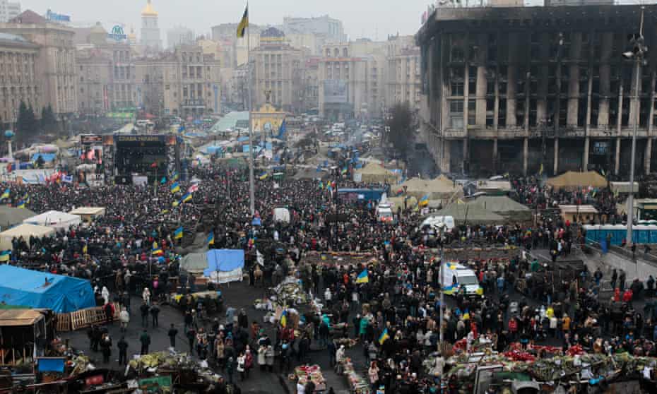 People gather during a rally in Kiev's Independence Square last month.