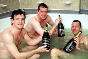 Bath time: Mark Hughes, Gary Pallister and Bryan Robson 