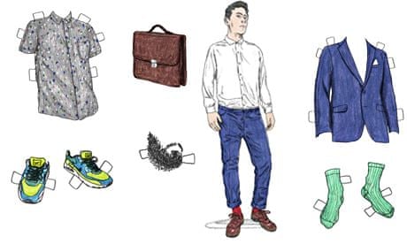 A cut-out paper doll of a man and clothes