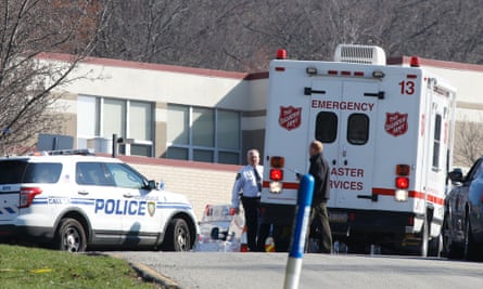 Emergency responders gather after a stabbing incident at Franklin Regional high school in Murrysville, Pennsylvania.