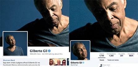 Gilberto Gil's profile on twitter and facebook: which is which?