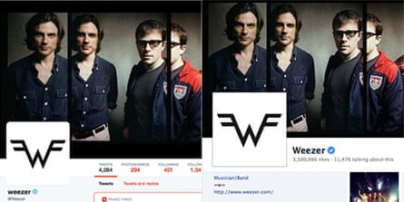 Facebook and Twitter profiles of American rock band Weezer