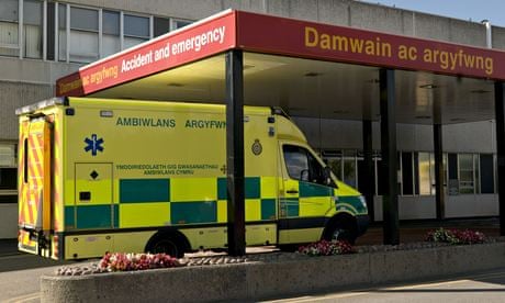 An ambulance outside Glan Clwyd hospital in Bodelwyddan, north Wales