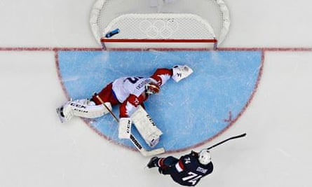 Team USA's Oshie misses on his shootout attempt