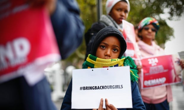 South Africans protest in support of more than Nigerian 200 girls abducted from their school.