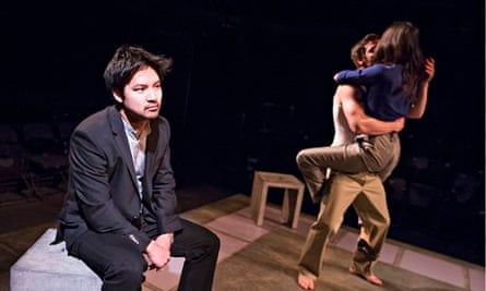 David Henry Hwang, left, Ben Starr and Gemma Chan in Yellow Face.