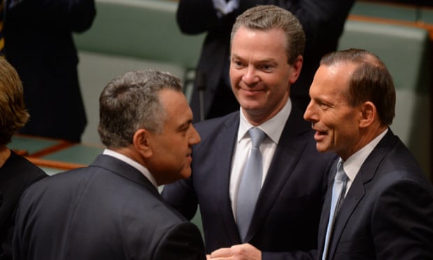 Joe Hockey is congratulated after delivering the budget.
