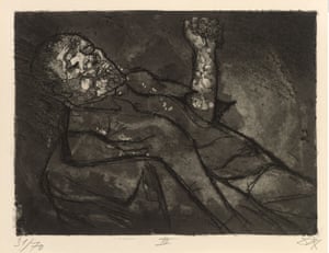 Der Krieg no.23 Dead man in the mud  (Toter im Schlamm) Mud defined a soldier's experience on the Western Front. He marched in it, slept in it, fought in it and often died in it. For the artist it offered rich textures which Dix captured nicely with aquatint.