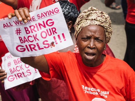 Protesters gather during a rally in Lagos to demand the return of some 200 missing school girls abducted by Boko Haram.