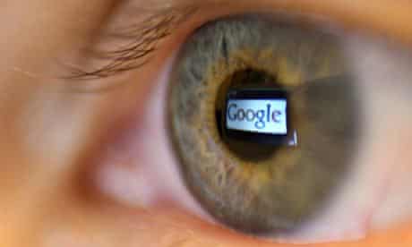 Google logo seen reflected in a person's eye