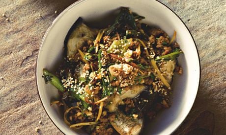 Yotam Ottolenghi's pork with ginger, spring onion and steamed aubergine