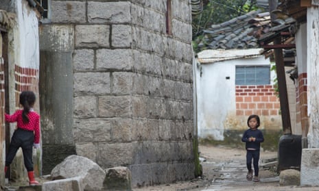 Children pictured in the old quarter of Kaesong, North Korea.