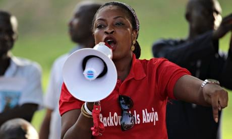 A protester addresses a rally for the kidnapped schoolgirls in Abuja
