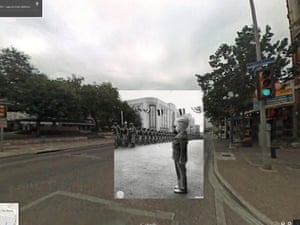 WWII in Street View: A boy salutes troops in San Antonio, Texas, 1942