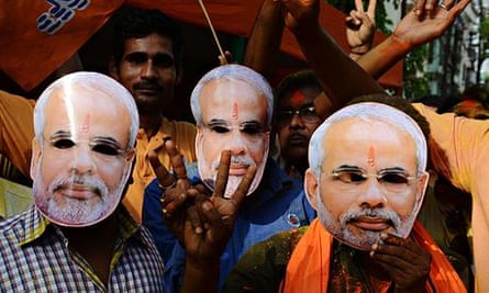 Indian supporters of the BJP celebrate