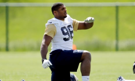 St Louis Rams rookie defensive end Michael Sam during the team's NFL football rookie camp.