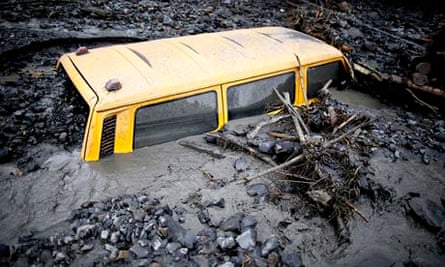 Van stranded in mud, Bosnia