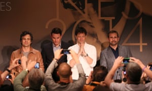 Mark Ruffalo, Channing Tatum, director Bennett Miller and Steve Carell attend the Foxcatcher press conference.