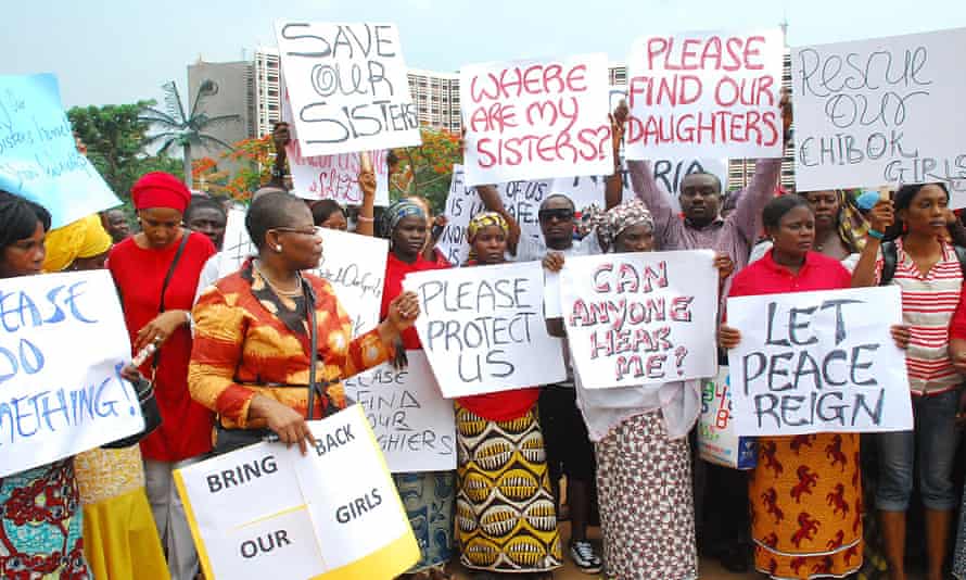 Former Nigerian Education Minister Obiageli Ezekwesilieze leads a march calling for the kidnapped girls of Chibok to be freed on 30 April, 2014.
