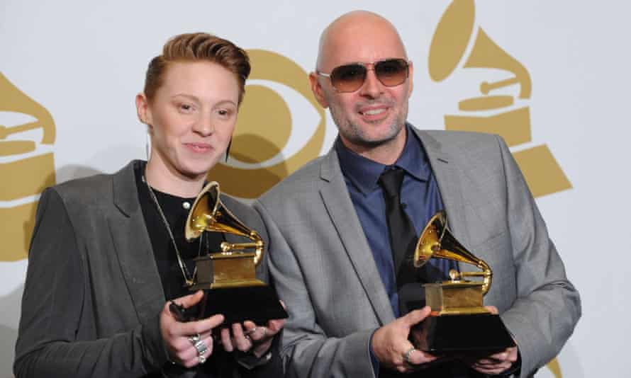 Before the split: Jackson with her songwriting partner Ben Langmaid with their Grammies in 2011.