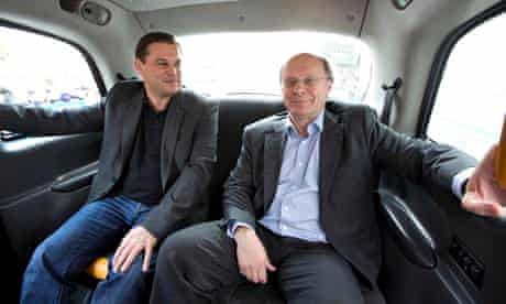 Hailo's Ron Zeghibe with co-founder Gary Jackson in the back of a black cab.