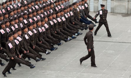 Teenagers during their induction to the Korean People's Army in Pyongyang, North Korea.