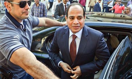 Abdel Fatah al-Sisi at Cairo polling station to cast his vote in the Egyptian presidential election