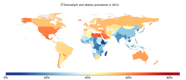 The IHME's tool which shows data on prevalence of overweight and obesity by country and over time
