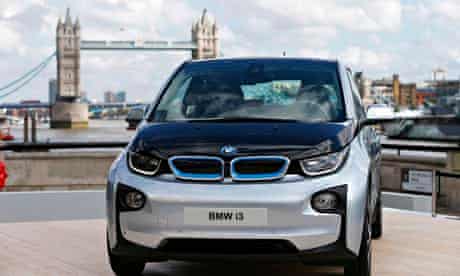 BMW's i3 electric car, seen with Tower Bridge behind.