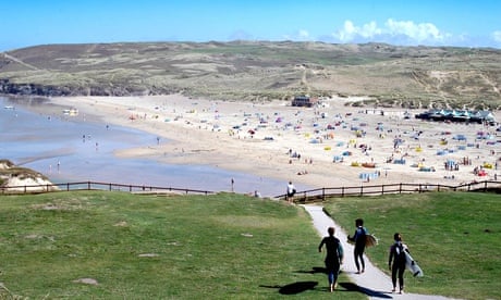 The Watering Hole (on the right) on Perranporth beach.