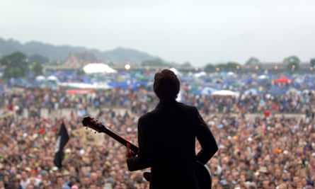 The view from the stage as pop band Interpol face the crowd on stage at Glastonbury