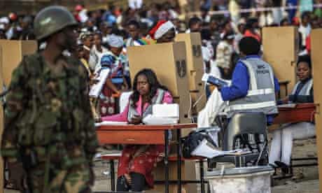 A Malawian army soldier stands guard during the election
