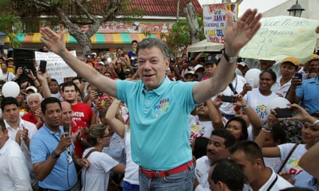 Juan Manuel Santos, shown campaigning for re-election, said JJ Rendon had made a 'gallant' gesture by resigning