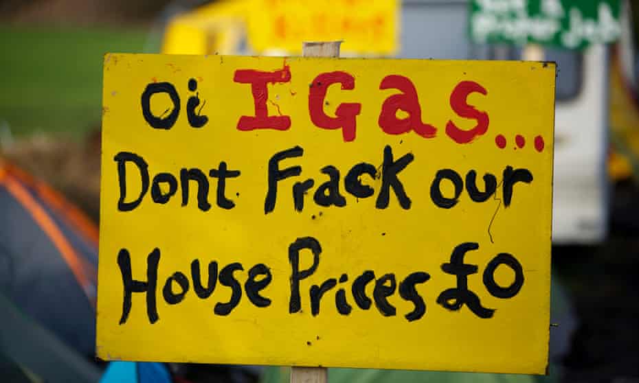 Signs at the anti-fracking protest camp set up at Barton Moss in Salford where energy company iGas has built a vertical test well to assess the suitability for shale gas tracking