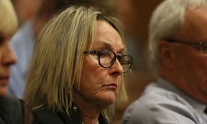 June Steenkamp, mother of Reeva Steenkamp, listens to evidence in the high court in Pretoria on Tuesday.
