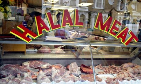 Halal meat in butcher's window
